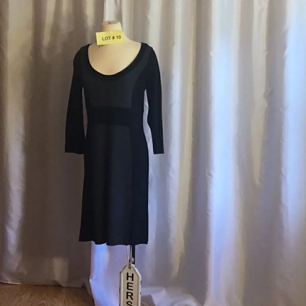 Long sleeve sweater dress with scoop neck 2 tone